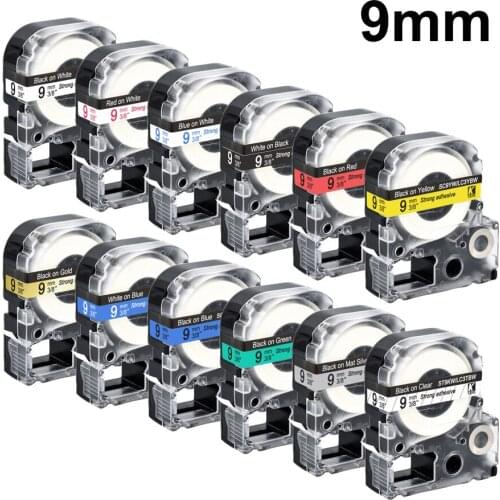 5 Packs 9MM Black on White Compatible Epson Label Tape SS9KW/LC-3WBN SC9RW SC9YW ST9KW for Epson Printer LW300 LW400 500 600 700