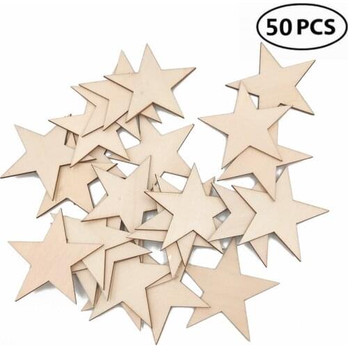 50pcs 40mm 1.57inch Wooden Star Shaped Embellishments Wood Heart Cutouts Slices Ornament Craft for Valentines Day Wedding Party