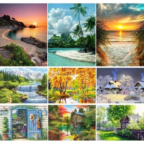 ARMYQZ 5D Diamond Painting Landscape Sunset Beach Cross Stitch Kit Full Embroidery Mosaic Winter Scenery Pictures Rhinestone Dec