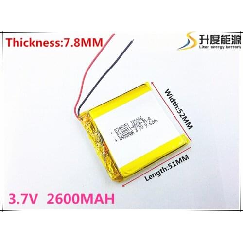 Free shipping Polymer battery 2600mah 3.7V 785251 smart home MP3 speakers Li-ion battery for dvr,GPS,mp3,mp4,cell phone,speaker