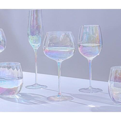 Wine Glass Red and White Wine Glasses Rainbow Color Long Stem Wine Glasses Hand Blown Cocktail glass for Wedding Anniversary