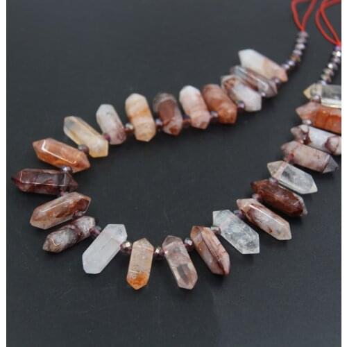 15.5"strand Natural Red Crystal Top Drilled Double Point Pendants,Faceted Quartz Hexagon Slice Stick Spike Beads Jewelry Making