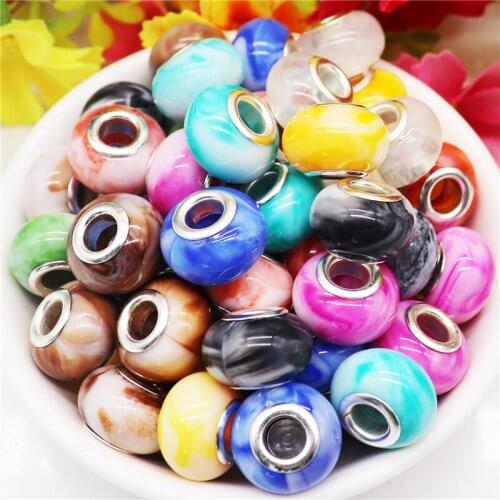 10Pcs Mixed Color 14x8mm Rondelle Large Hole European Spacer Beads Charms Fit Pandora Bracelet Bangle Necklace Jewelry Making