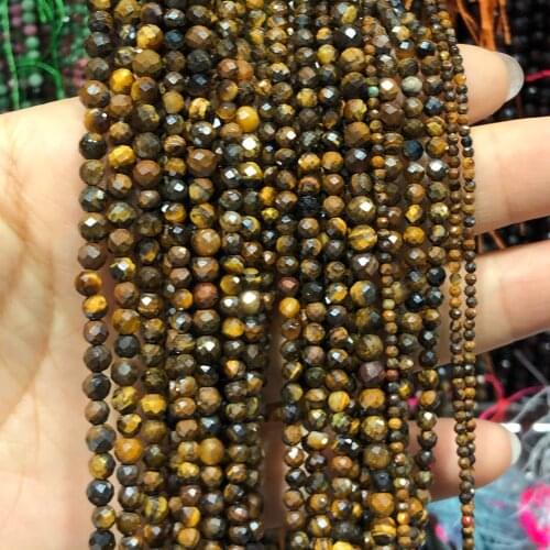 2/3mm Natural Faceted Yellow Tiger Eye Stone Bead Round Loose Spacer Beads For Jewelry Making Diy Accessories Bracelet Necklace