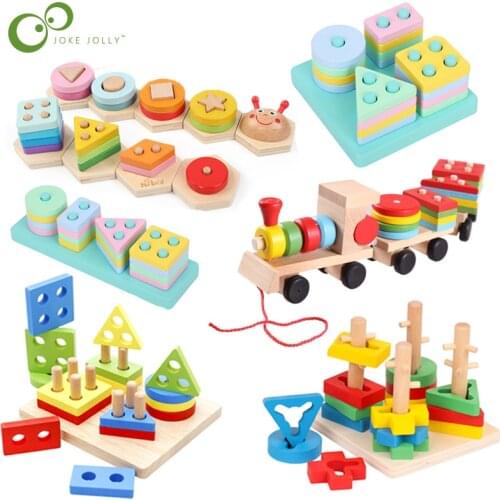 Wooden Montessori Toy Building Blocks Early Learning Educational Toys Color Shape Match Kids Puzzle Toys For Children Gift YJN