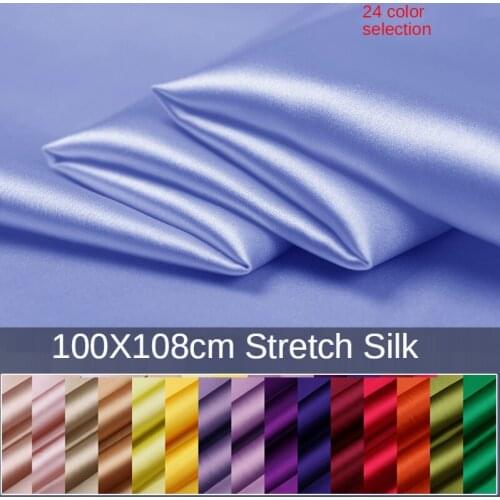 Elasticity Mulberry Silk Pure Real Fabric By The Meter Per for Clothes Dress Skirt Chinese Sewing Stretch Plain Brocade Blue Red