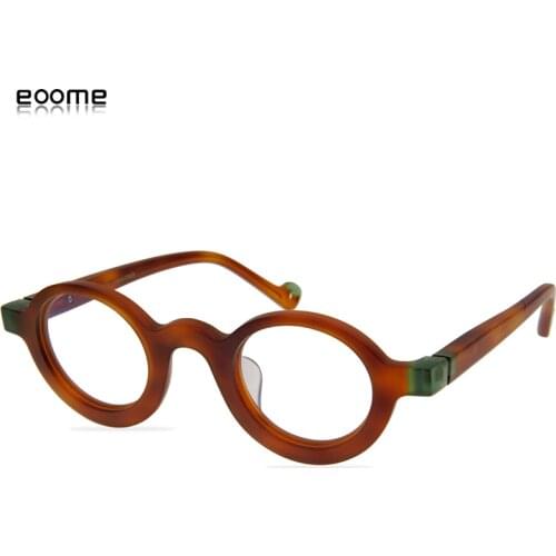Eooem New Small Vintage Round Shape Hand Made Eyeglass Optical Frames Full Rim Acetate Retro Make Lens Super Light Frame