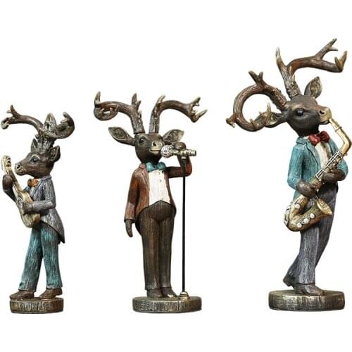 [HHT] American Country Simple Elk Band Set of Three Home Decorations for Living Room TV Cabinet Wine Cabinet Soft Furnishings