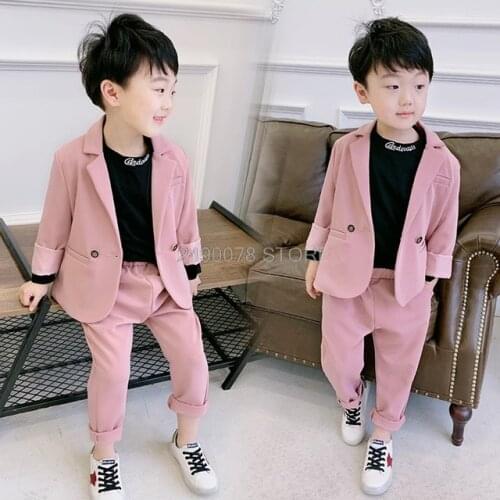 Kids Summer Formal Jacket Pants 2Pcs Clothing Set Flower Boys Wedding Tuxedo Suit Children Dance Party Performance Dress Costume