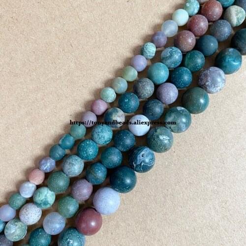 Natural Stone Matte Indian Agate Round Loose Beads 15" Strand 4 6 8 10 12MM Pick Size For Jewelry Making DIY