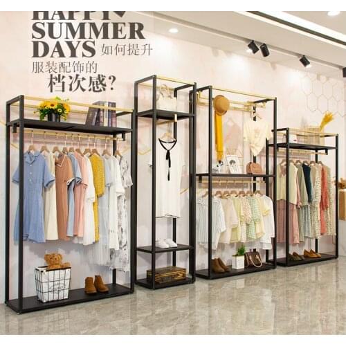 Clothing store clothes hanger display rack floor-standing combined shelf womens clothing store display rack golden hanger