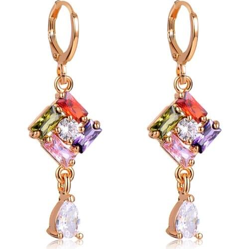 Fashion High Quality Long Tassel Shining Colourful Zircon Geometric Element Irregular Metal Ear Clip For Women Party Jewely Gift