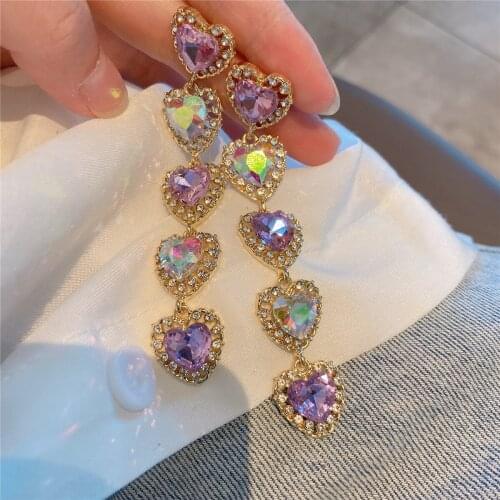 Fashion Heart Luxury Rhinestone Dangle Earrings For Women Girls Long Water Drop Shiny Crystal Drop Earrings Fashion Jewelry