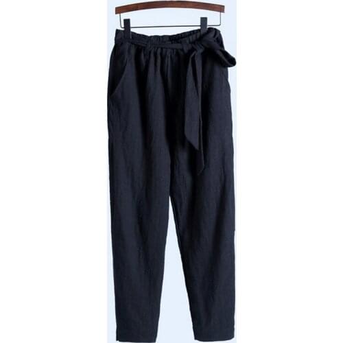 Autumn and spring new mens casual pants linen loose retro pants men cotton solid elastic waist trousers male pantalones broek