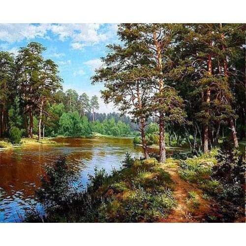 DIY Digital Painting By Numbers Package The forest trail oil painting mural Kits Coloring Wall Art Picture Gift frameless