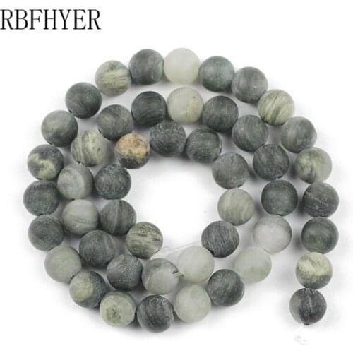RBFHYER 4 6 8 10MM Natural Matting Grass green Stone Loose Beads For Jewelry Making DIY charm Bracelet Necklace Accessories
