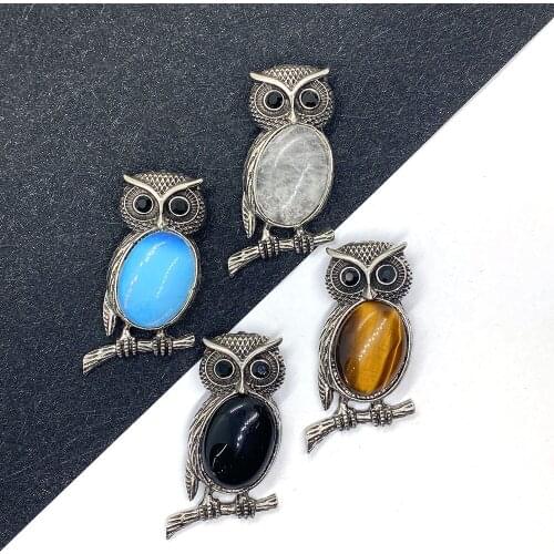 Natural Stone Owl Shape Pendant Tiger Eye Crystal Jewelry Pendant DIY Jewelry Making Bracelet Necklace Accessories Size 29x50mm