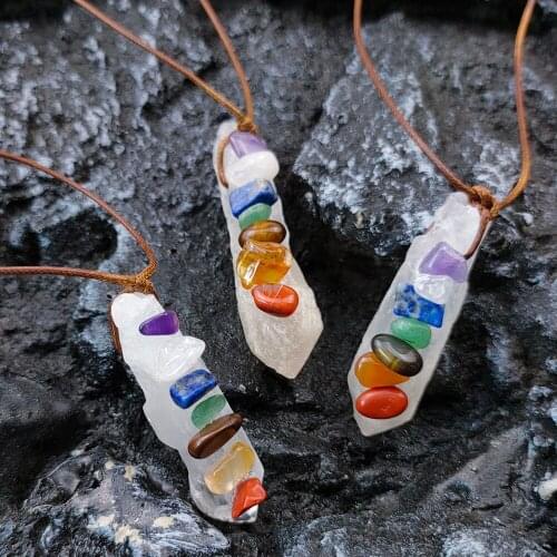 Irregular Crystal 7 Chakra Necklace Women Men Hexagonal Column Energy Pendant Healing Meditation Necklaces DIY Handmade Jewelry