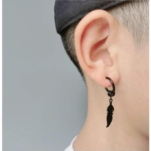 One Fashionable Cross Feather Earrings Punk Style Mens and Womens High Quality Stainless Steel Hip Hop Earrings Jewelry