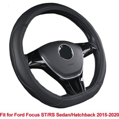 HuiER D Shape Car Steering Wheel Cover For Ford Focus ST / RS Sedan / Hatchback 2015 - 2020 Braid on Steering-Wheel Car Styling