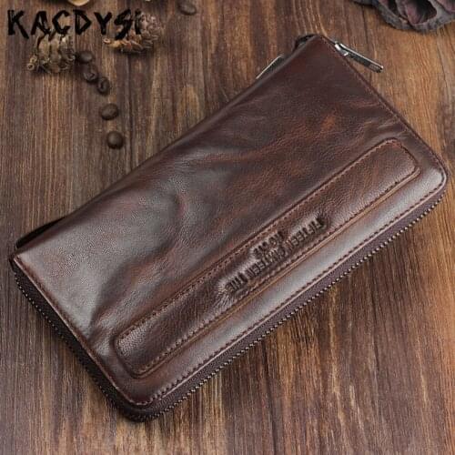 Genuine Leather Original Handmade Men Wallet Wrinkle Soft Mens Wallet Leather Retro Top Quality Long Clutch Purse Male Wristlets