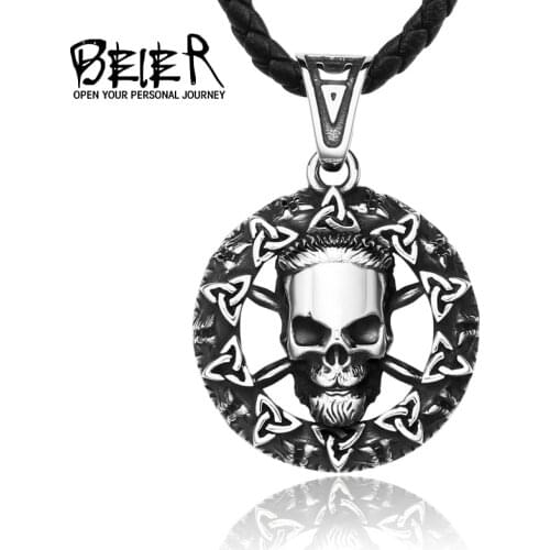 Beier Valknut skull Viking Axe Warrior pendant necklace stainless steel fashion personality jewelry LP512