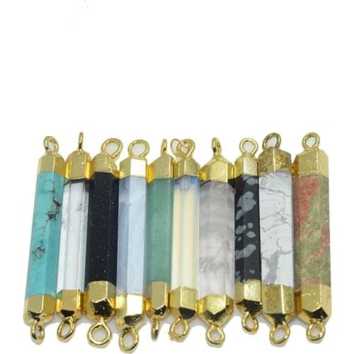 Hexagon crystal stone connector charm jewelry making natural 5pc long quartz hexagonal girl necklace pendant for bracelet 2020