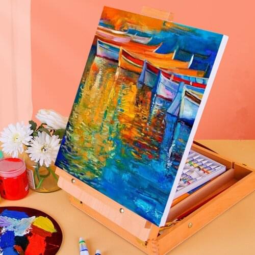 Adjustable Wooden Easel Drawing Painting Storage Box Sketch Drawing Table Holder Oil Paint Art Supplies Organizer for Artist