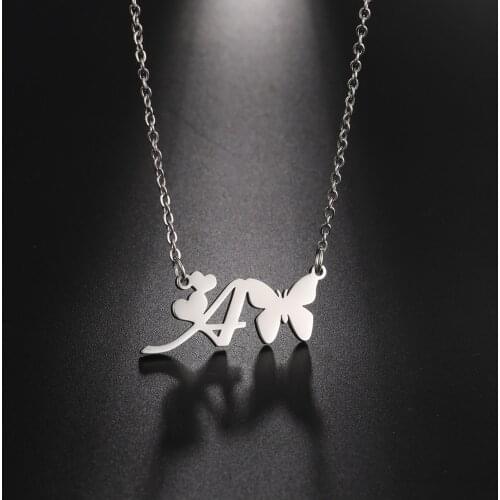 Skyrim Initial Letter Necklace With Butterfly Stainlesss Steel Alphabet A-Z Charm Necklaces Anniversary Gift Fashion Jewelry