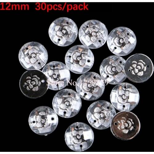2 Holes Sewing On Rhinestones Resin Crystal Buttons Rose Flower Clear DIY Garment Stones Craft Accessories 12mm 30pcs/pack