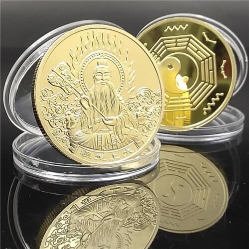 Good Luck To You Chinese Style Bagua Coin Religious Belief Taoist Commemorative Coin Taishang Laojun Gold Coin Metal Badges