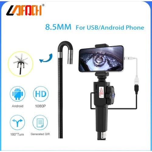 8.5mm Probe USB Borescope Vedioscope Engine Drain Pipe Inspection Camera IP67 Waterpoor Camera with two way 180 Degree turn