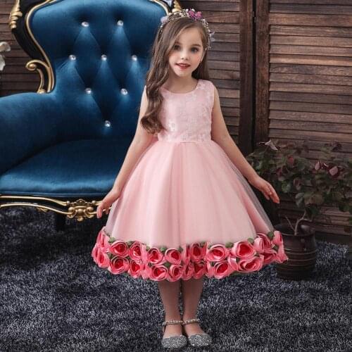 Flower Girl Dress Sleeveless Flowers O-Neck Kids Birthday Gowns First Holy Communion Get Together Dresses