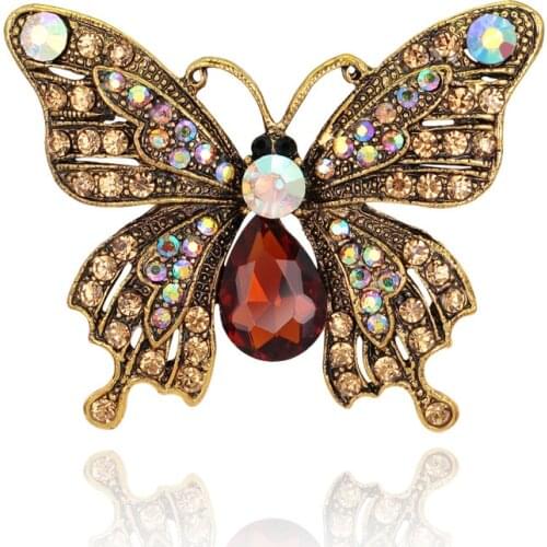Vintage Luxury Crystal Cute Butterfly Brooches For Women Party Banquet Shining Rhinestone Pins Clothese Jewelry Designs AG060