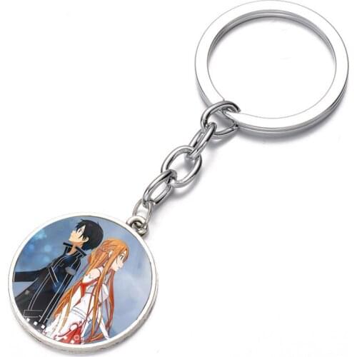 Japan anime SAO Sword Art Online Keychain Character Punk Art Glass Cabochon necklace Key Holder High Quality necklace Keyring