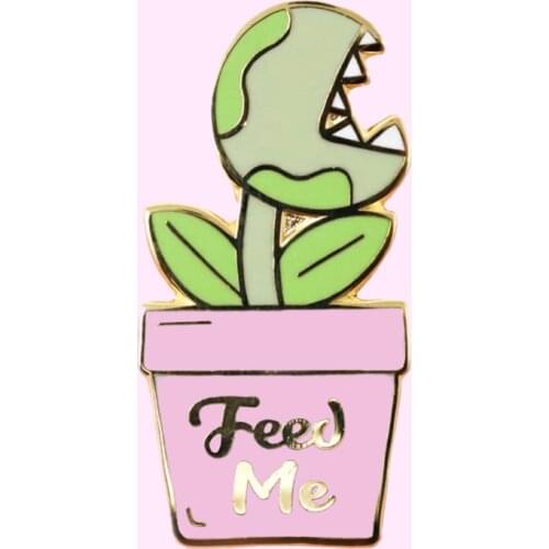 Funny Feed Me Venus Flytrap Hard Enamel Pin Fashion Cute Pastel Potted Plants Gold Medal Brooch Backpack Jewelry Unique Gift