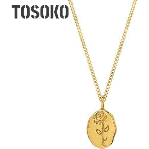 TOSOKO Stainless Steel Jewelry Rose NecklaceIrregular Oval Flower Pendant Clavicle Chain Elegant Necklace For Women BSP1088