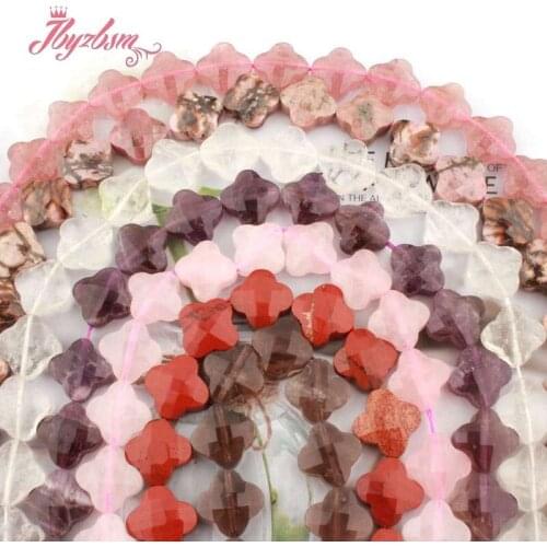 10mm Natural Stone Beads Cross Flower Fluorite Quartz Rhodonite Spacer Beads for Women DIY Necklace Bracelet Jewelry Making 15"