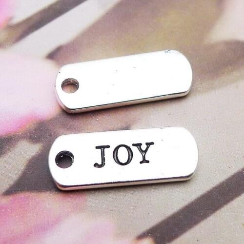 10PCS/Lot 8mm*21mm Antique Silver Color Word Tag Charm Pendants JOY For DIY Jewelry Making Handmade Craft