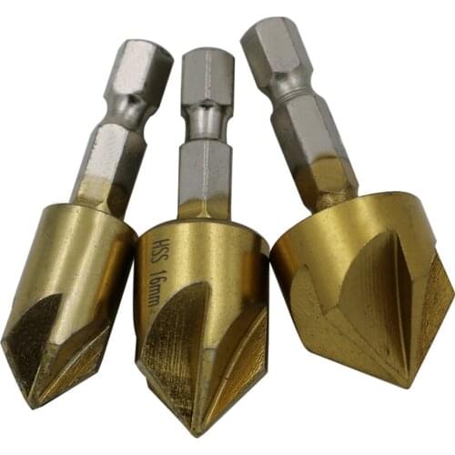 6pc Hex Flute Chamfer Metric HSS Titanium Countersink Drill Bit Set Woodworking 6mm-19mm for Low Hardness of wood The Workpiece