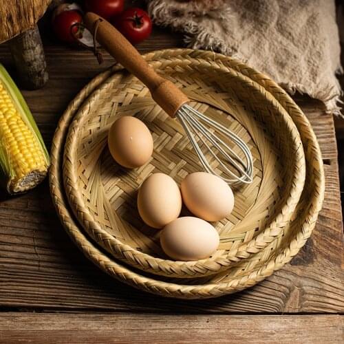 Bamboo Retro Dessert Plate Serving Tray Tea Time Bread Cake Fruit Kitchen Plates Round Food Organizer Platter Photography Props