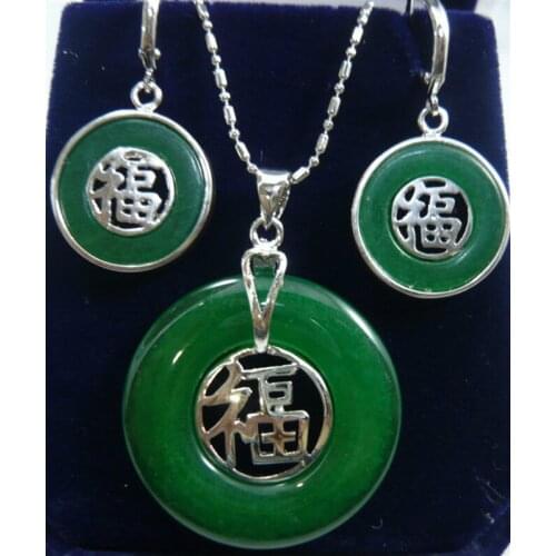 Free Shipping beautiful plate fine stone FU pendant necklace Earrings set