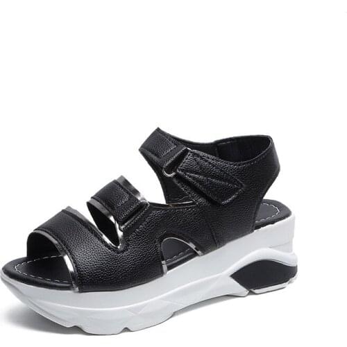 Fashion Chunky Sandals Female Summer Flat Platform Shoes Woman Metal Buckle Hook & Loop Thick Bottom High Heels Women Shoes