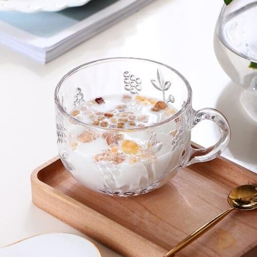 Embossed belly cup transparent breakfast cups with handle creative thick glass mug for milk ,water ,coffee free shipping