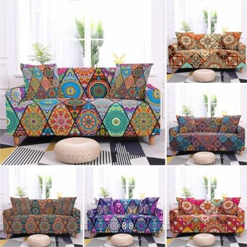 Bohemian Flower Elastic Sofa Cover Geometric Pattern Couch Cover for Living Room Sofa Protective Slipcover Single Double L-shape