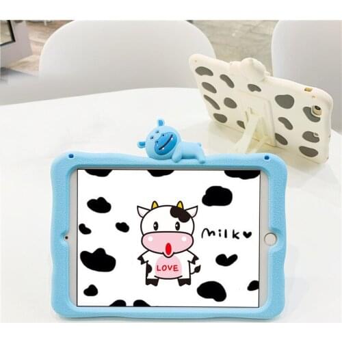 Case For iPad Mini 1 2 3 4 5 Air 2 Pro cute Cartoon cow Kids Cover For iPad 9.7 2018 17 ipad pro 11 10.2 10.5 2020 Silicon Fun
