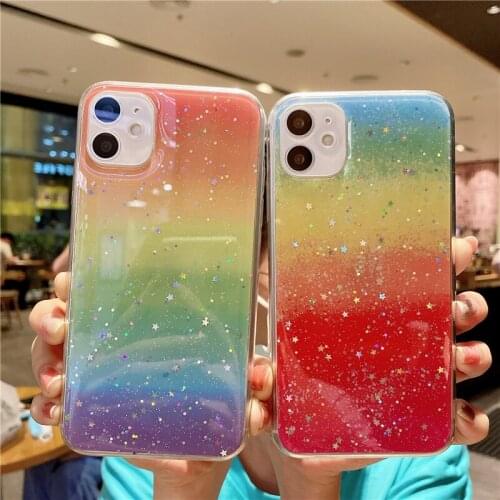 Rainbow Glitter Bling Phone Case For iPhone 12 11 Pro Max X XR XS Max 7 8 Plus SE 2020 Shining Soft TPU Transparent Back Cover