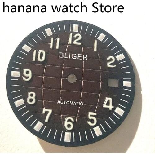 BLIGER 31.5mm Watch Dial Plate With Date Window Earth Pattern Fit Automatic Movement