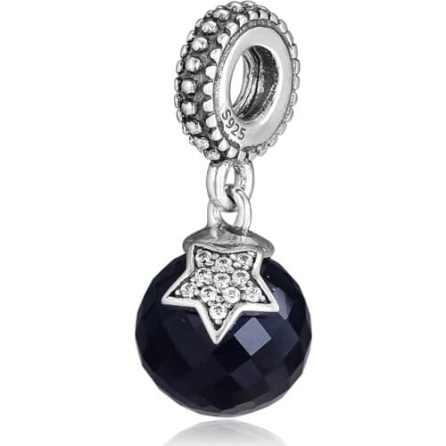 CKK 925 Sterling Silver Jewelry MOON & STAR, MIDNIGHT BLUE CRYSTAL Charms Beads Fits Bracelets For Jewelry Making