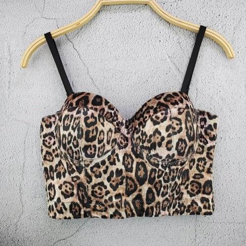 Cupnaya Women Leopard Fabric Crop Top Spaghatti Strap Sexy Wild Bustier Comfortable Inside Short Cami Padded Corset Bralette